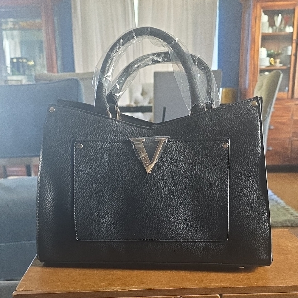 Joan Van Ness Chic Black Satchel with V Accent - Picture 1 of 4